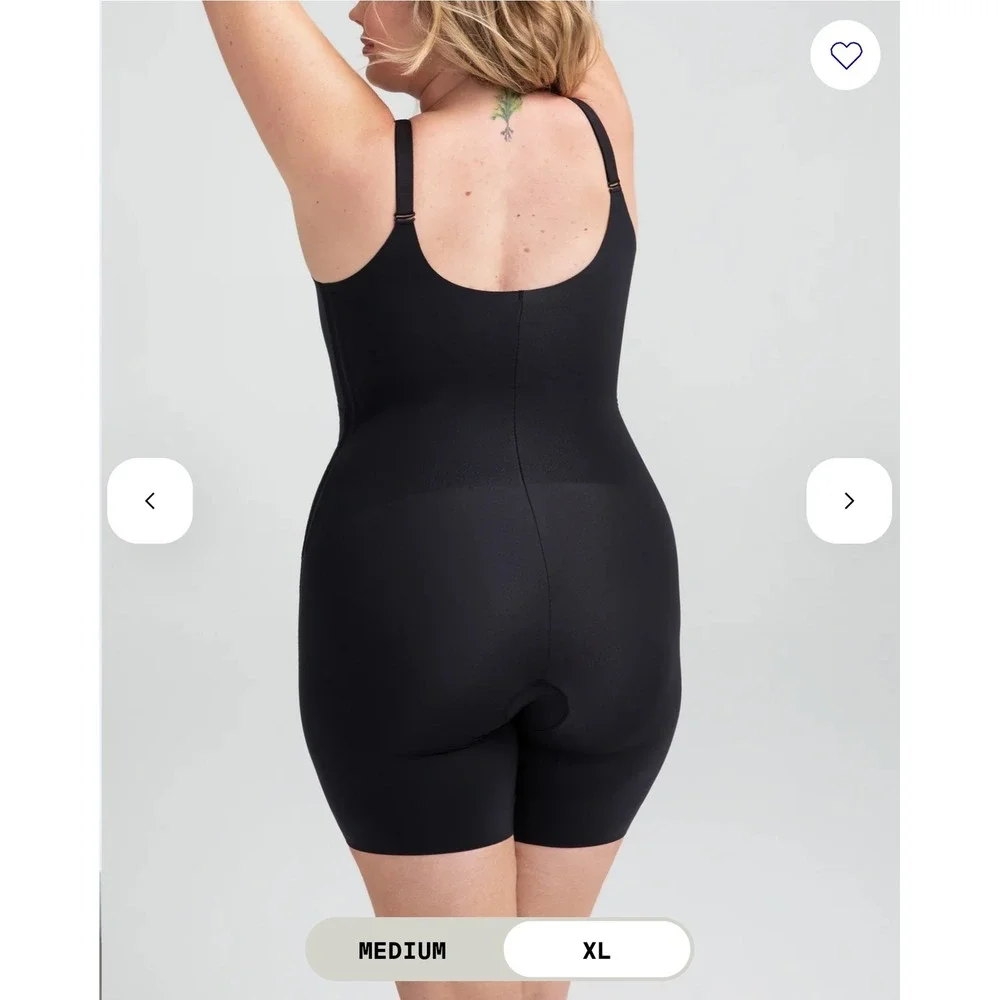 Honeylove Mid-Thigh Bodysuit 2X Plus Size Black Shapewear Sculpting Wireless Bra